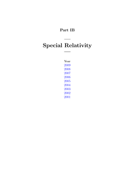 Part IB — Special Relativity —