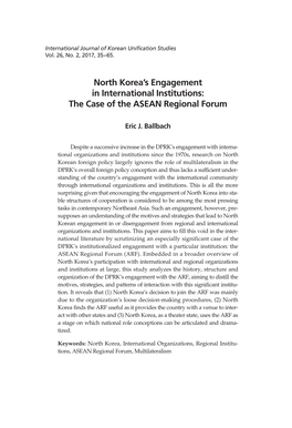 North Korea's Engagement in International Institutions: the Case