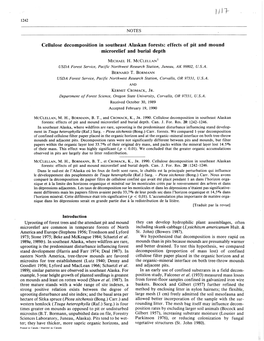 1 I I Cellulose Decomposition in Southeast Alaskan Forests