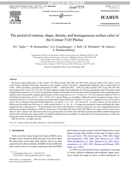 Period of Rotation, Shape, Density, and Homogeneous Surface Color of the Centaur 5145 Pholus