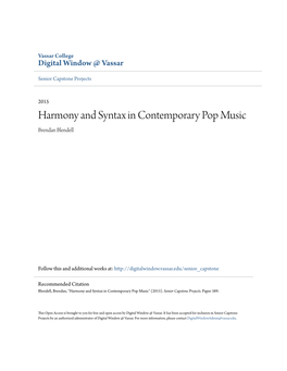 Harmony and Syntax in Contemporary Pop Music Brendan Blendell