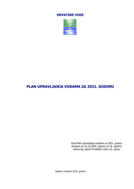 Plan Upravljanja Vodama Za 2021. Godinu