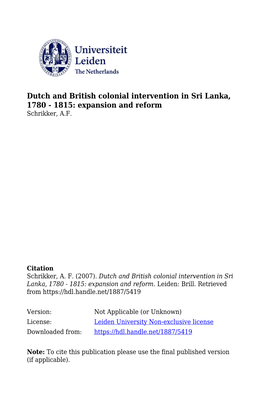 DUTCH and BRITISH COLONIAL INTERVENTION in SRI LANKA C