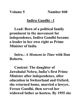 Volume 5 Number 040 Indira Gandhi