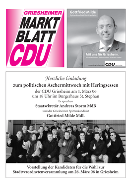 Herzliche Einladung Zum Politischen Aschermittwoch Mit Heringsessen Der CDU Griesheim Am 1