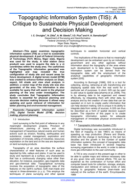 Topographic Information System (TIS): a Critique to Sustainable Physical Development and Decision Making I