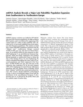 Mtdna Analysis Reveals a Major Late Paleolithic Population Expansion