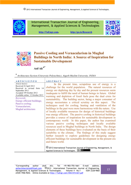 Passive Cooling and Vernacularism in Mughal Buildings in North India: a Source of Inspiration for Sustainable Development