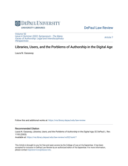 Libraries, Users, and the Porblems of Authorship in the Digital Age