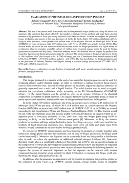 Evaluation of Potential Biogas Production in Sicily