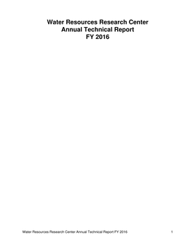 Water Resources Research Center Annual Technical Report FY 2016