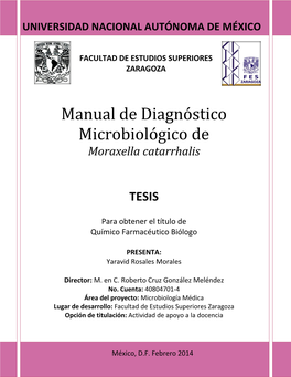 Manual De Diagnóstico Microbiológico De Moraxella Catarrhalis