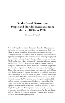 On the Eve of Destruction: People and Florida's Everglades from the Late 1800S to 1908