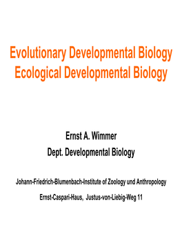 Developmental Biology Ecological Developmental Biology