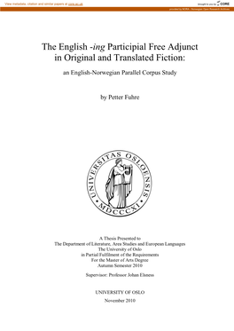 The English -Ing Participial Free Adjunct in Original and Translated Fiction