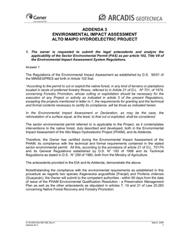 Addenda 3 Environmental Impact Assessment Alto Maipo Hydroelectric Project