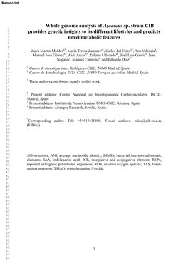 Whole-Genome Analysis of Azoarcus Sp. Strain CIB Provides Genetic