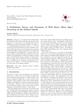 A Preliminary Survey and Taxonomy of Wild Roses (Rosa Spp.) Occurring on the Maltese Islands