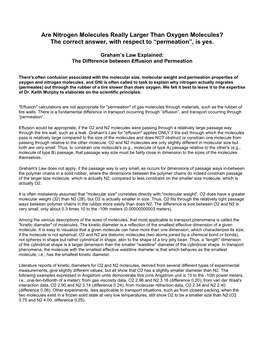 Are Nitrogen Molecules Really Larger Than Oxygen Molecules? the Correct Answer, with Respect to “Permeation”, Is Yes