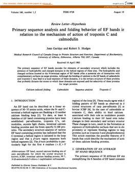 Primary Sequence Analysis and Folding Behavior of EF Hands in Relation to the Mechanism of Action of Troponin C and Calmodulin