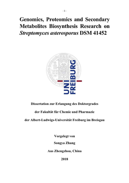 Genomics, Proteomics and Secondary Metabolites Biosynthesis Research on Streptomyces Asterosporus DSM 41452