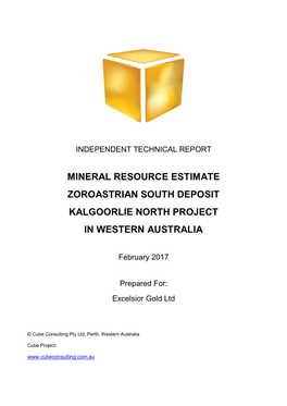 Mineral Resource Estimate Zoroastrian South Deposit Kalgoorlie North Project in Western Australia