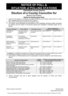 Notice of Poll and Situation of Polling Stations