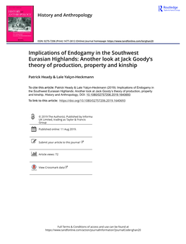 Implications of Endogamy in the Southwest Eurasian Highlands: Another Look at Jack Goody’S Theory of Production, Property and Kinship