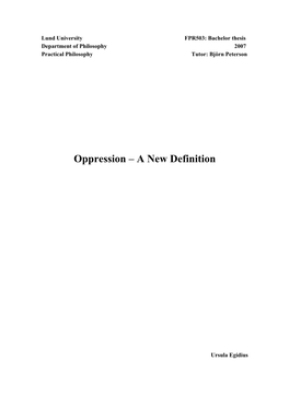 Oppression – a New Definition