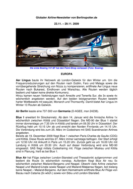 Globaler Airline-Newsletter Von Berlinspotter.De 23.11. – 29.11