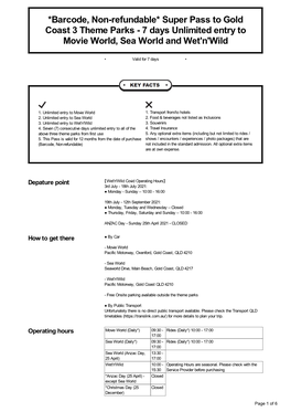 *Barcode, Non-Refundable* Super Pass to Gold Coast 3 Theme Parks - 7 Days Unlimited Entry to Movie World, Sea World and Wet'n'wild