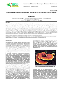 Ganoderma Lucidum: a Traditional Chinese Medicine Used for Curing Tumors