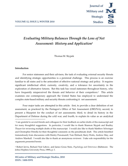 Evaluating Military Balances Through the Lens of Net Assessment: History and Application1