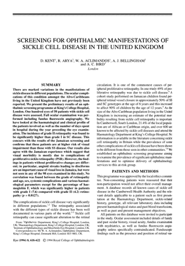 Screening for Ophthalmic Manifestations of Sickle Cell Disease in the United Kingdom