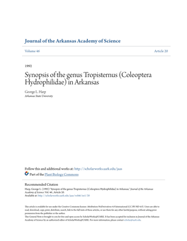 Synopsis of the Genus Tropisternus (Coleoptera Hydrophilidae) in Arkansas George L