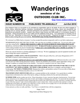 Wanderings Newsletter of the OUTDOORS CLUB INC