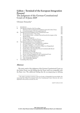 The Judgment of the German Constitutional Court of 30 June 2009