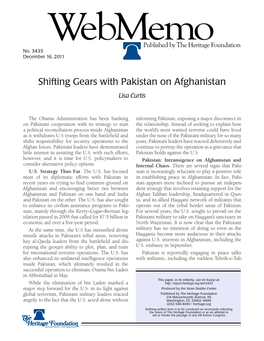 Shifting Gears with Pakistan on Afghanistan Lisa Curtis