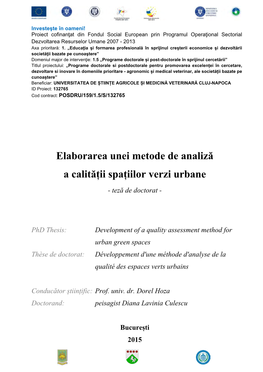 Elaborarea Unei Metode De Analiză a Calității Spațiilor Verzi Urbane - Teză De Doctorat