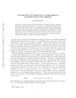 Arxiv:1708.01924V1 [Math.CT] 6 Aug 2017 I a Hspicpei O Sue Nbsctp Hoy U a Be Can but Theory, Type Basic in Assumed Not Is Principle This Eain,I.E