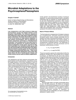 Microbial Adaptations to the Psychrosphere/Piezospherejmmb Symposium 93