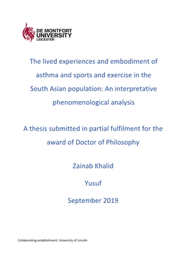 The Lived Experiences and Embodiment of Asthma and Sports and Exercise in the South Asian Population: an Interpretative Phenomenological Analysis