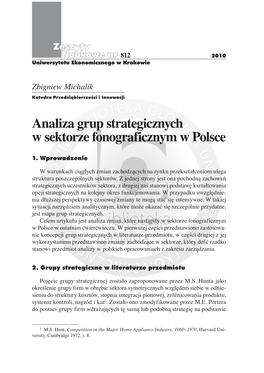 Analiza Grup Strategicznych W Sektorze Fonograficznym W Polsce