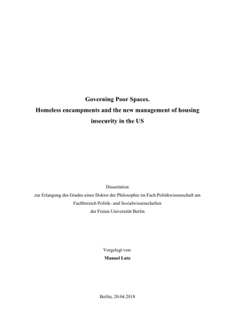 Governing Poor Spaces. Homeless Encampments and the New Management of Housing Insecurity in the US