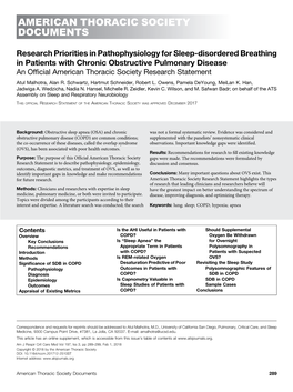 Research Priorities in Pathophysiology for Sleep-Disordered Breathing in Patients with Chronic Obstructive Pulmonary Disease. An