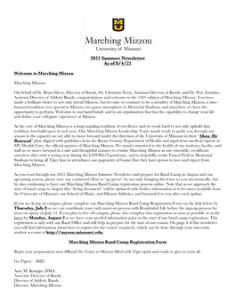 2021 Marching Mizzou Summer Newsletter