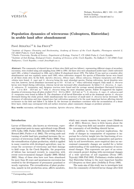 (Coleoptera, Elateridae) in Arable Land After Abandonment