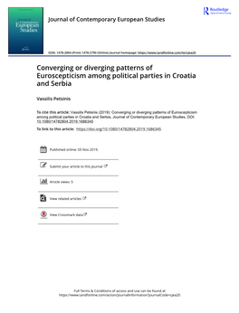 Converging Or Diverging Patterns of Euroscepticism Among Political Parties in Croatia and Serbia