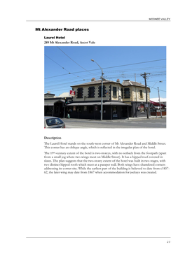 289 Mt Alexander Road, Ascot Vale Description the Laurel Hotel Stands on the South-West Corner of Mt Alexander Road and Middle S