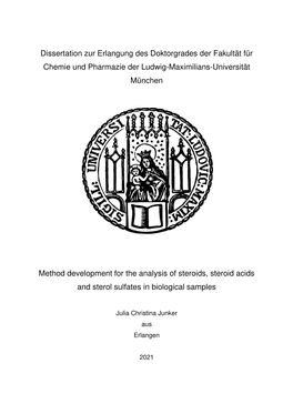 Method Development for the Analysis of Steroids, Steroid Acids and Sterol Sulfates in Biological Samples